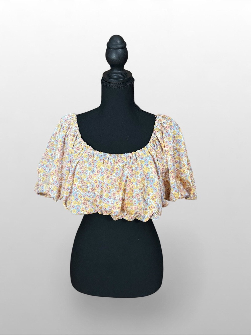 ZARA Floral Puff Sleeve Crop Top Smocked Cottagecore Milkmaid Blouse Small
